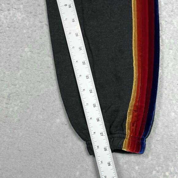 Aviator Nation Sweatpants Joggers 5 Stripe Rainbow Velvet Logo Women’s Small - Picture 6 of 13